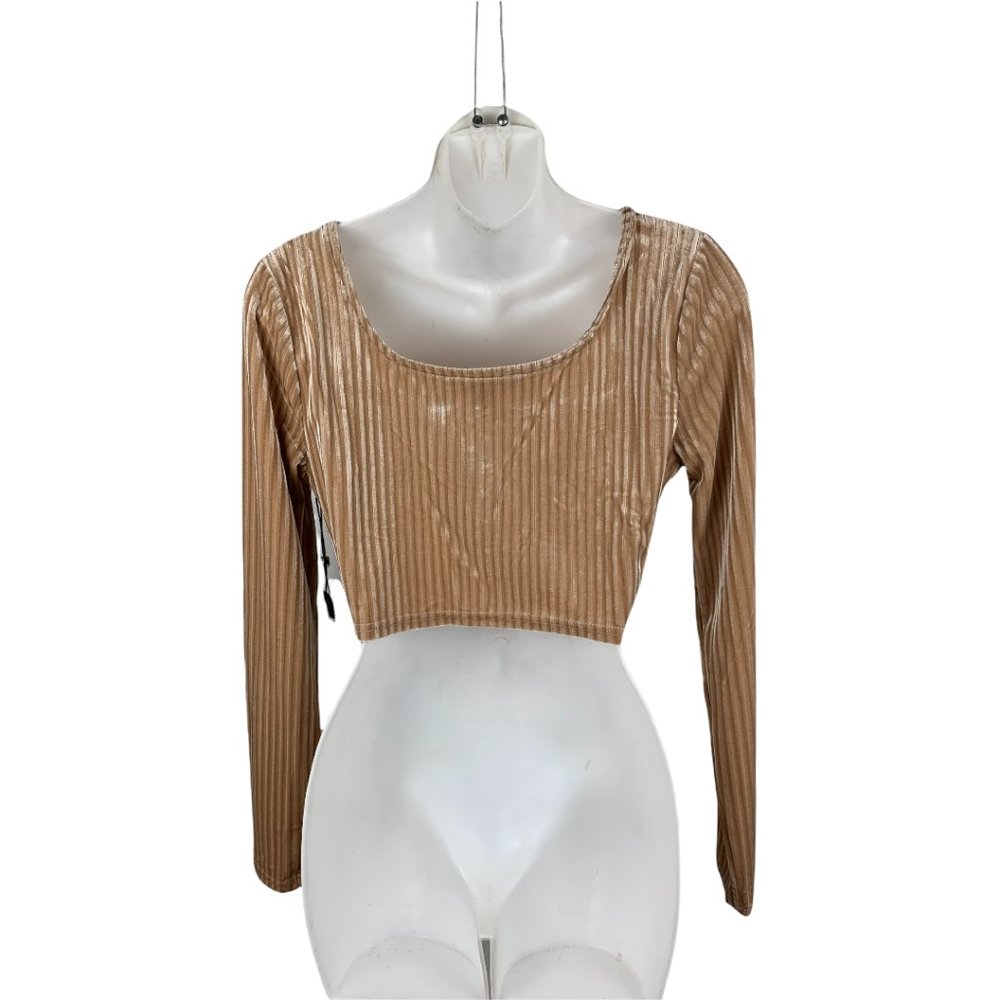 Haute Monde Women's Velvet Corset crop top with long sleeves size Medium New - Picture 3 of 5